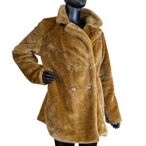 Wild Fable Women’s Faux Fur Teddy Coat Medium Brown Double Breasted